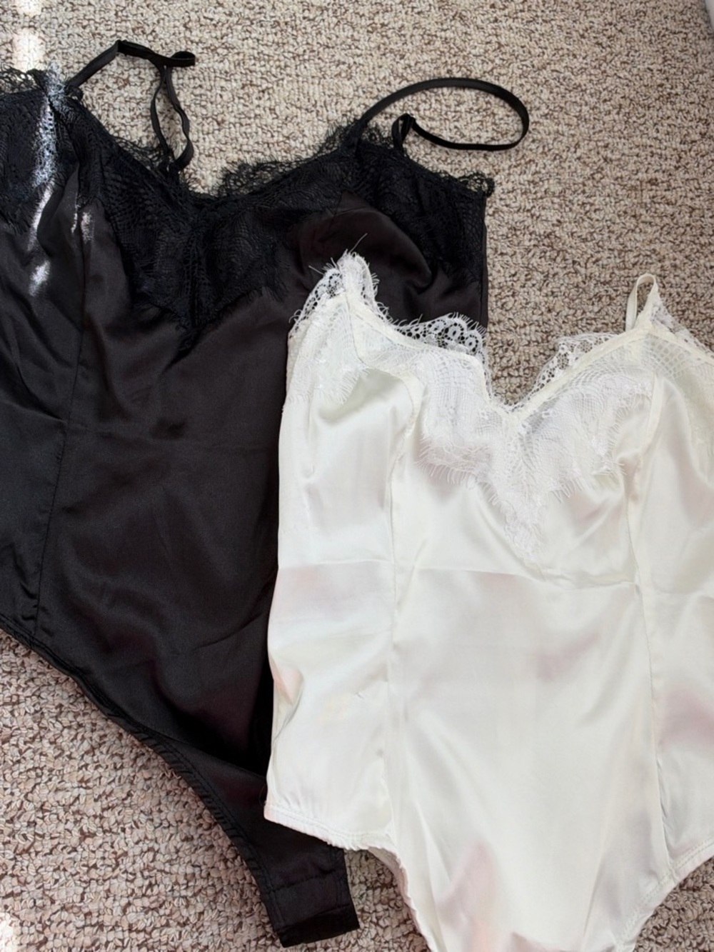 PrettyLittleThing Satin Lace Bodysuits - Black & White